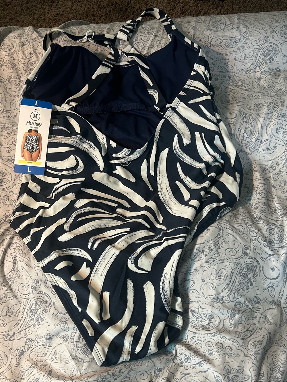Hurley women’s Navy and White Abstract Brushstroke One-Piece